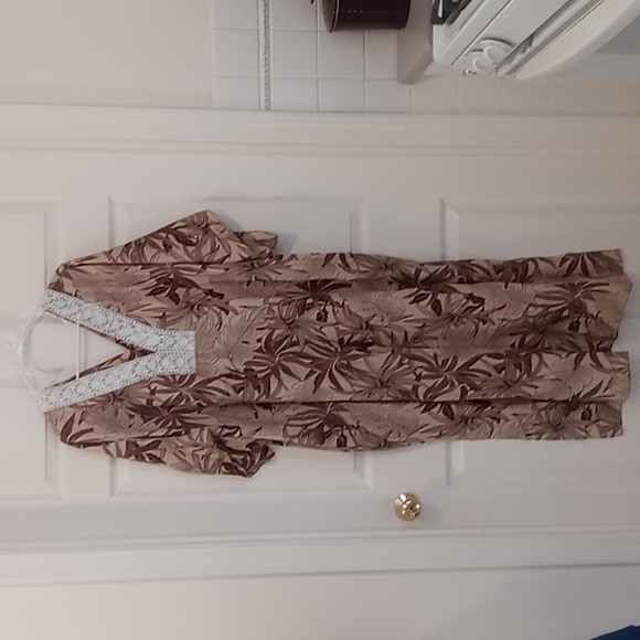 Simple by Suzanne Betro Tan & White Leaf Lace Trim V-Neck Dolman Caftan  Size 2X - Picture 5 of 6